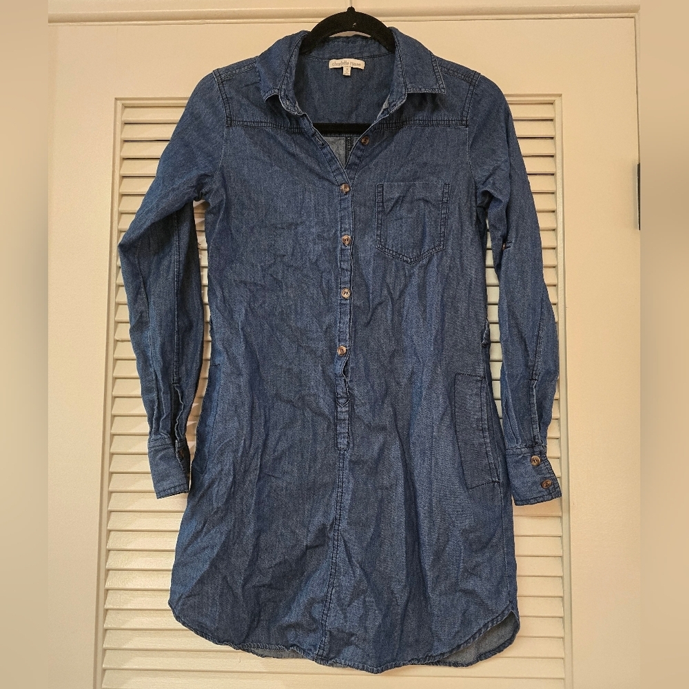 Charlotte Russe - Blue 100% Cotton Lightweight Long-Sleeve Button Shirt Dress